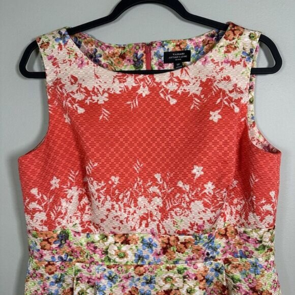 Tahari Arthur S.‎ Levine Petite 12P Coral Floral Sleeveless Pencil Dress - Picture 3 of 5
